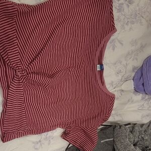 Old Navy Pink Stripped Cropped Shirt Womens Size XL (14-16)